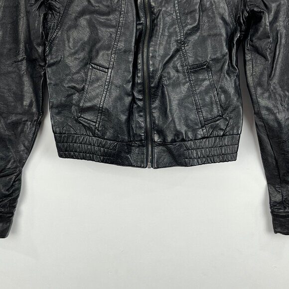Kismet Cropped Biker Jacket Size S Black Faux Leather Long Sleeve Full Zip Band - Picture 4 of 9